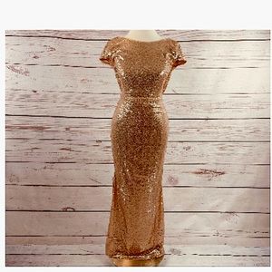 WINDSOR ROSE GOLD SEQUIN LONG DRESS- DRAPE BACK 🔥🔥🔥